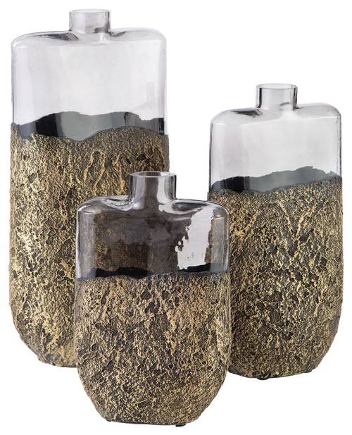 Clement Antique Gold Finish Vase Set (Set of 3)