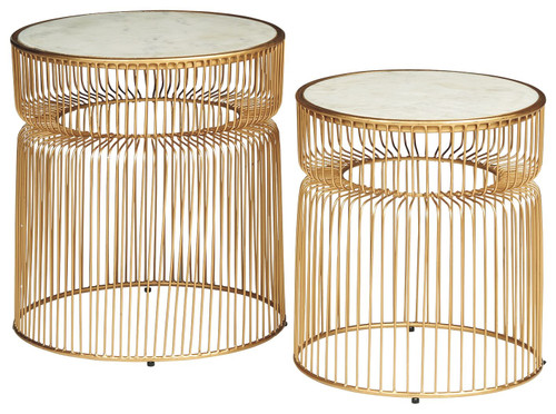 Vernway White / Gold Finish Accent Table Set (Set of 2)