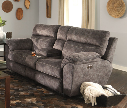 Sedona - Power Lay Flat Reclining Console Loveseat With Power Adjustable Headrest and Lumbar - Smoke (762229-2793/28) Sedona - Power Lay Flat Reclining Console Loveseat With Power Adjustable Headrest and Lumbar - Smoke (762229-2793/28)