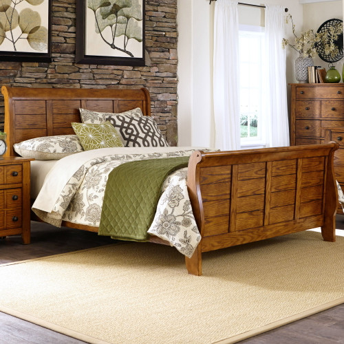 Grandpas Cabin - King Sleigh Bed - Light Brown (175-BR-KSL)