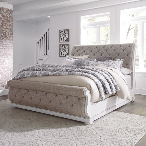 Magnolia Manor - Queen Upholstered Sleigh Bed - White (244-BR-QUSL)