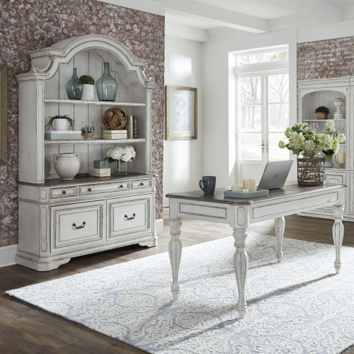 Magnolia Manor - 3 Piece Home Office Set (Desk & Hutch) - White (244-HOJ-3DH)