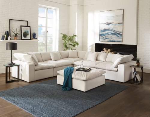 Posh - 6 Piece Modular Sectional With 2 Armless, 3 Corners, 1 Cocktail Ottoman - Porcelain (4445/31/59/28/6-11)