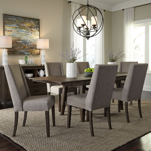 Double Bridge - 7 Piece Trestle Table Set - Dark Brown - Upholstered Chairs (152-CD-O7TRS)