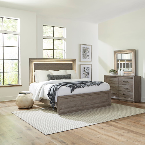 Horizons - 3 Piece Bedroom Set (Queen Panel Bed, Dresser & Mirror) - Gray (272-BR-QPBDM)