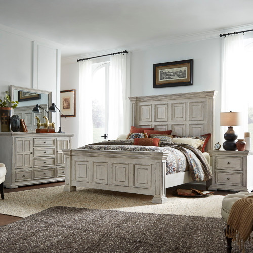 Big Valley - 4 Piece Bedroom Set (Queen Panel Bed, Dresser & Mirror, Nightstand) - Whitestone (361W-BR-QPBDMN)