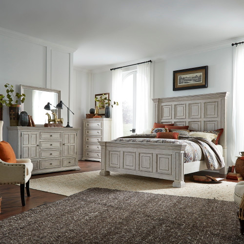 Big Valley - 4 Piece Bedroom Set (Queen Panel Bed, Dresser & Mirror, Chest) - Whitestone (361W-BR-QPBDMC)