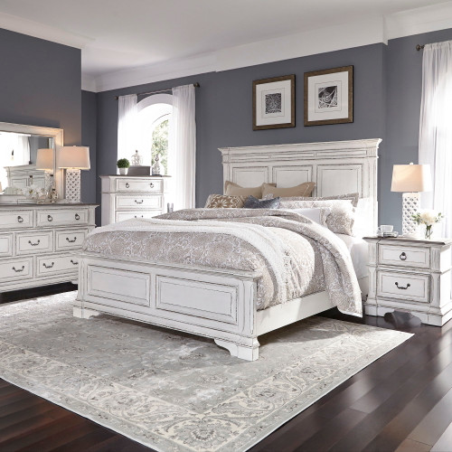 Abbey Park - 5 Piece Bedroom Set (California King Panel Bed, Dresser & Mirror, Chest, Nightstand) - White (520-BR-CPBDMCN)