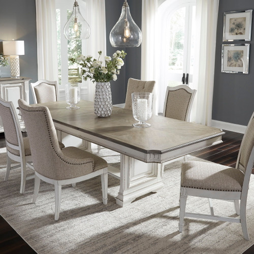 Abbey Park - 7 Piece Trestle Table Set - White (520-DR-7TRS)
