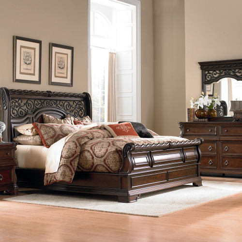 Arbor Place - 3 Piece Bedroom Set (Queen Sleigh Bed, Dresser & Mirror) - Dark Brown (575-BR-QSLDM)