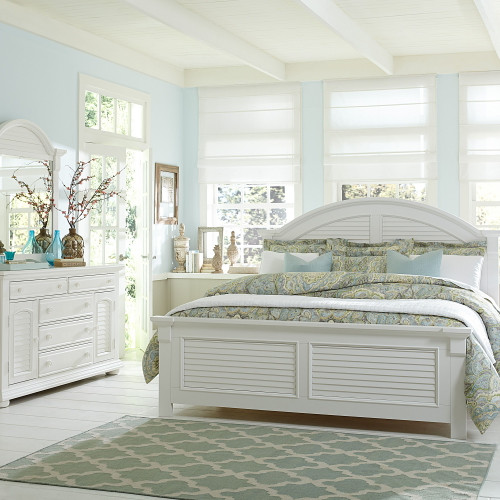 Summer House - 4 Piece Bedroom Set (King Panel Bed, Dresser & Mirror, Chest) - White (607-BR-KPBDMC)