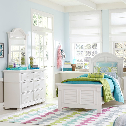 Summer House - 3 Piece Bedroom Set (Twin Panel Bed, Dresser & Mirror) - White (607-BR-TPBDM)