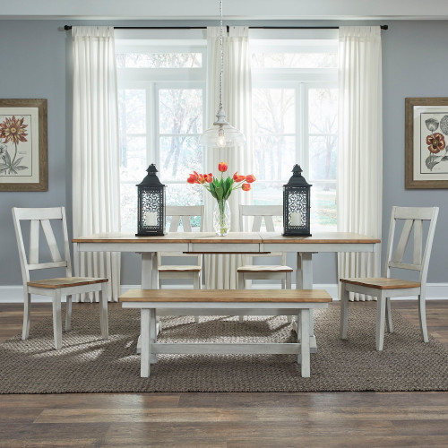 Lindsey Farm - 6 Piece Trestle Table Set - Weathered White (62WH-CD-6TRS)