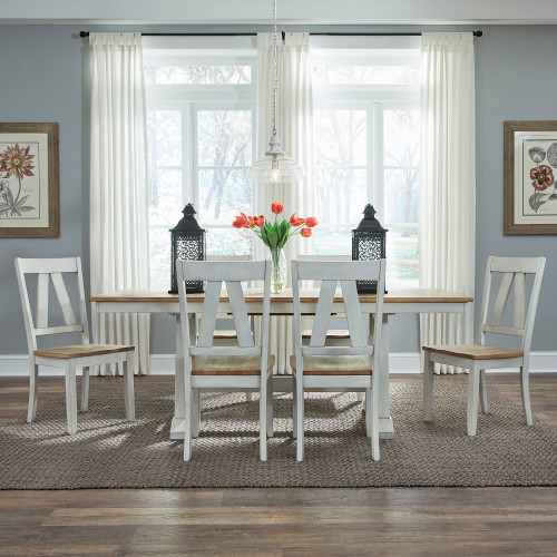 Lindsey Farm - 7 Piece Trestle Table Set - Weathered White (62WH-CD-7TRS)