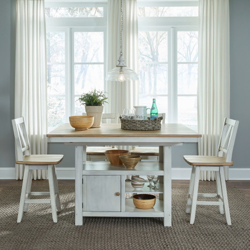 Lindsey Farm - 5 Piece Gathering Table Set - Weathered White (62WH-CD-5GTS)