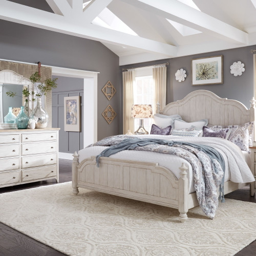 Farmhouse Reimagined - 3 Piece Bedroom Set (Queen Poster Bed, Dresser & Mirror) - White (652-BR-QPSDM)