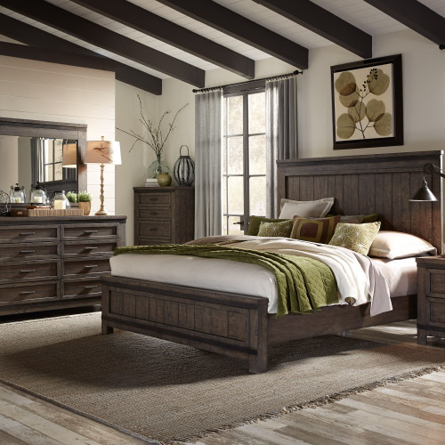 Thornwood Hills - 4 Piece Bedroom Set (King Panel Bed, Dresser & Mirror, Chest) - Dark Gray (759-BR-KPBDMC)