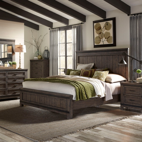 Thornwood Hills - 4 Piece Bedroom Set (Queen Panel Bed, Dresser & Mirror, Nightstand) - Dark Gray (759-BR-QPBDMN)