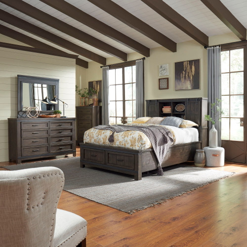 Thornwood Hills - 4 Piece Bedroom Set (King Bookcase Bed, Dresser & Mirror, Chest) - Dark Gray (759-BR-KBBDMC)