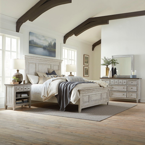 Heartland - 4 Piece Bedroom Set (King Panel Bed, Dresser & Mirror, Nightstand) - White (824-BR-KPBDMN)