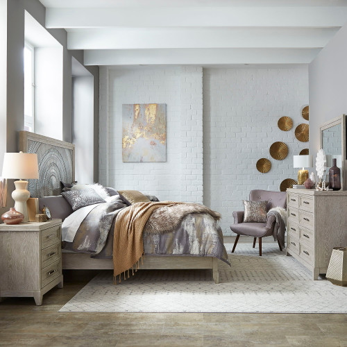 Belmar - 4 Piece Bedroom Set (King Panel Bed, Dresser & Mirror, Nightstand) - Washed Taupe (902-BR-KPBDMN)