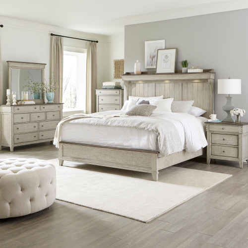 Ivy Hollow - 5 Piece Bedroom Set (King Mantle Bed, Dresser & Mirror, Chest, Nightstand) - White (457-BR-KMTDMCN)