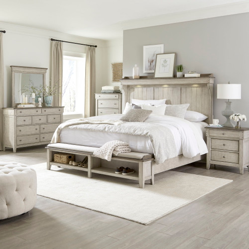 Ivy Hollow - 5 Piece Bedroom Set (King Mantle Storage Bed, Dresser & Mirror, Chest, Nightstand) - White (457-BR-KMSDMCN)