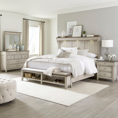 Ivy Hollow - 4 Piece Bedroom Set (King Mantle Storage Bed, Dresser & Mirror, Nightstand) - White (457-BR-KMSDMN)