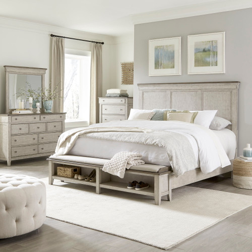 Ivy Hollow - 4 Piece Bedroom Set (King Storage Bed, Dresser & Mirror, Chest) - White (457-BR-KSBDMC)