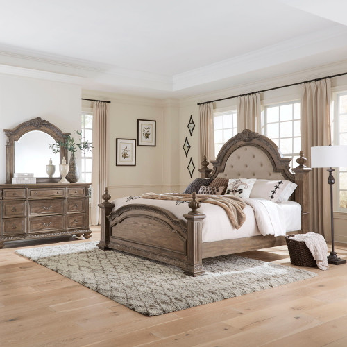 Carlisle Court - 3 Piece Bedroom Set (King Poster Bed, Dresser & Mirror) - Medium Brown (502-BR-KPSDM)