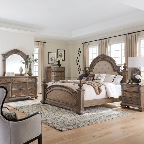 Carlisle Court - 5 Piece Bedroom Set (Queen Poster Bed, Dresser & Mirror, Chest, Nightstand) - Medium Brown (502-BR-QPSDMCN)