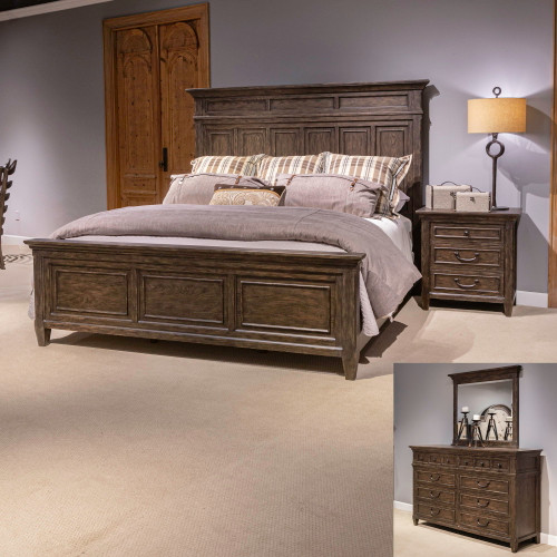 Paradise Valley - 4 Piece Bedroom Set (Queen Panel Bed, Dresser & Mirror, Nightstand) - Dark Brown (297-BR-QPBDMN)