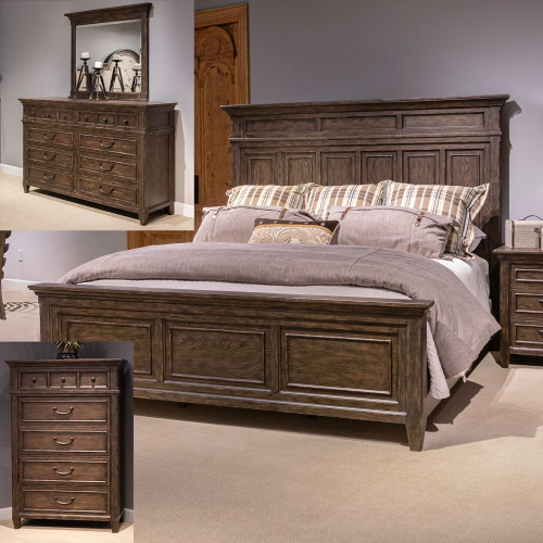 Paradise Valley - 4 Piece Bedroom Set (Queen Panel Bed, Dresser & Mirror, Chest) - Dark Brown (297-BR-QPBDMC)