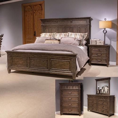 Paradise Valley - 5 Piece Bedroom Set (King Panel Bed, Dresser & Mirror, Chest, Nightstand) - Dark Brown (297-BR-KPBDMCN)