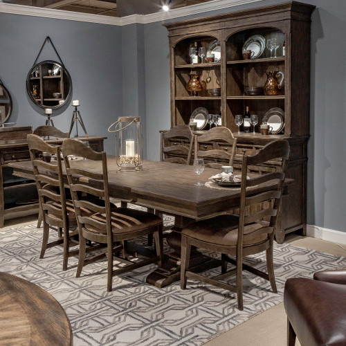 Paradise Valley - 7 Piece Trestle Table Set - Dark Brown (297-DR-7TRS)