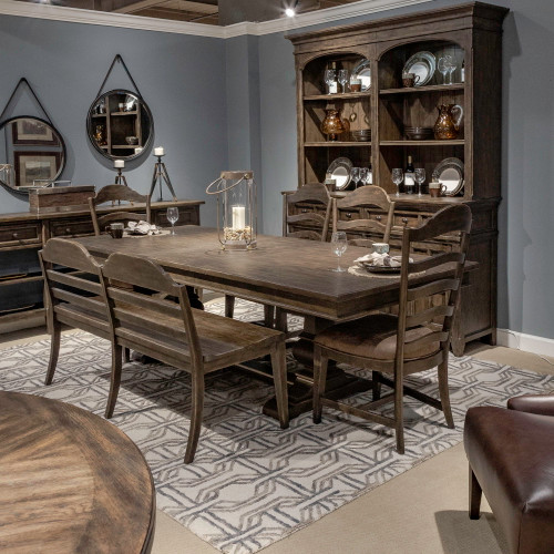 Paradise Valley - 6 Piece Trestle Table Set - Dark Brown (297-DR-6TRS)