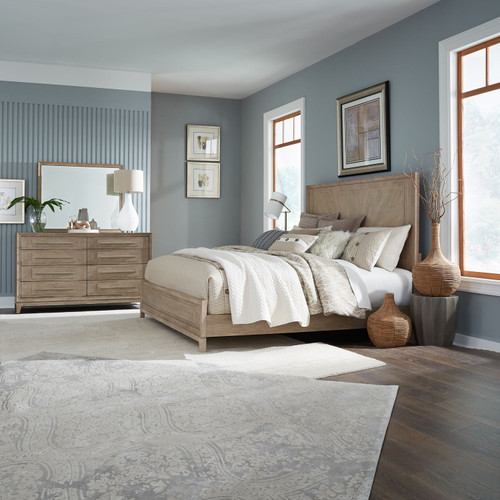 Brentwood - 3 Piece Bedroom Set (King Panel Bed, Dresser & Mirror) - Sandstone
