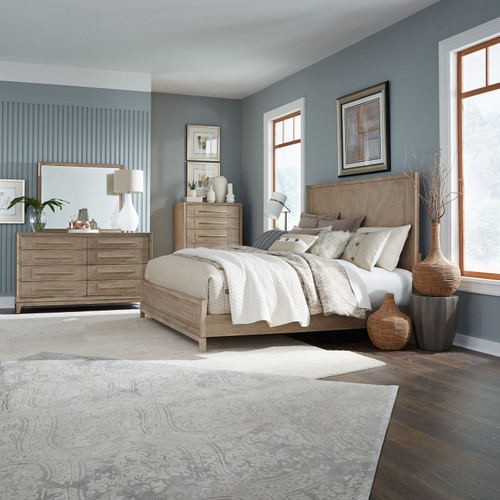 Brentwood - 4 Piece Bedroom Set (Queen Panel Bed, Dresser & Mirror, Chest) - Sandstone