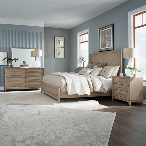 Brentwood - 4 Piece Bedroom Set (Queen Panel Bed, Dresser & Mirror, Nightstand) - Sandstone