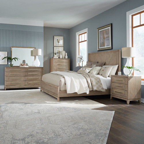 Brentwood - 5 Piece Bedroom Set (California King Panel Bed, Dresser & Mirror, Chest, Nightstand) - Sandstone