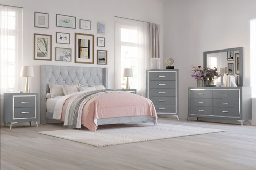 Huxley - 6/0 Western King 6 Piece Bedroom Set (Bed & Dresser & Mirror & Chest & 2 Nightstands) - Gray