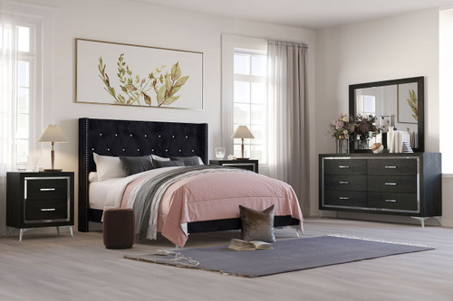 Huxley - 5/0 Queen 5 Piece Bedroom Set (Bed & Dresser & Mirror & 2 Nightstands) - Black