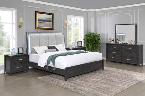 Odessa - 5/0 Queen 5 Piece Bedroom Set (Bed & Dresser & Mirror & 2 Nightstands) - Dark Gray