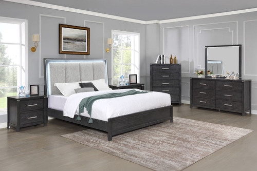 Odessa - 5/0 Queen 6 Piece Bedroom Set (Bed & Dresser & Mirror & Chest & 2 Nightstands) - Dark Gray