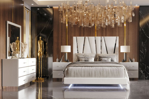 Europa - 5/0 Queen 5 Piece Bedroom Set (Bed & Dresser & Mirror & 2 Nightstands) - White