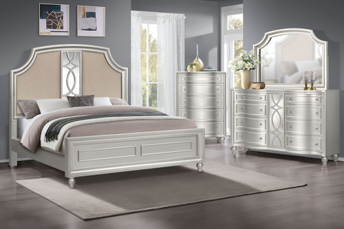 Reflections - 6/6 Eastern King 4 Piece Bedroom Set (Bed & Dresser & Mirror & Chest) - Pearl Silver