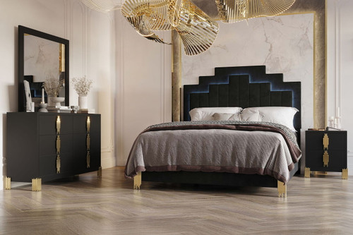 Empire - 6/6 Eastern King 4 Piece Bedroom Set (Bed & Dresser & Mirror & Nightstand) - Black