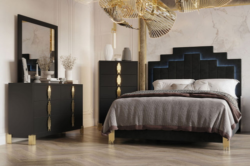 Empire - 6/6 Eastern King 4 Piece Bedroom Set (Bed & Dresser & Mirror & Chest) - Black
