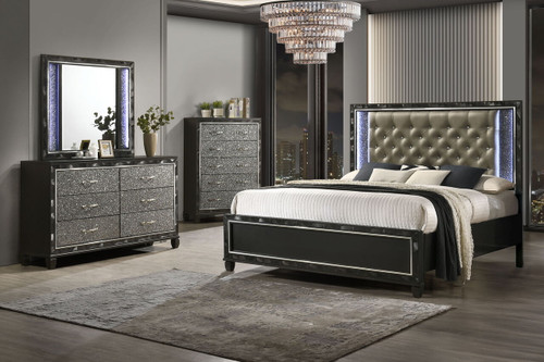 Radiance - 6/6 Eastern King 4 Piece Bedroom Set (Bed & Dresser & Mirror & Chest) - Black