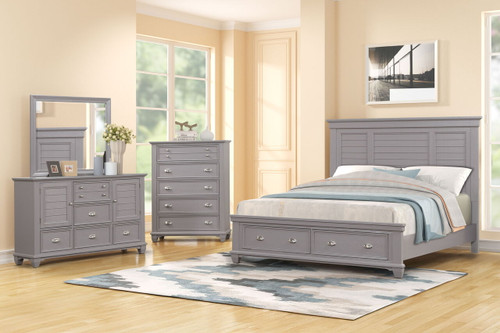 Jamestown - 6/0 Western King 4 Piece Bedroom Set (Bed & Dresser & Mirror & Chest) With Storage - Gray
